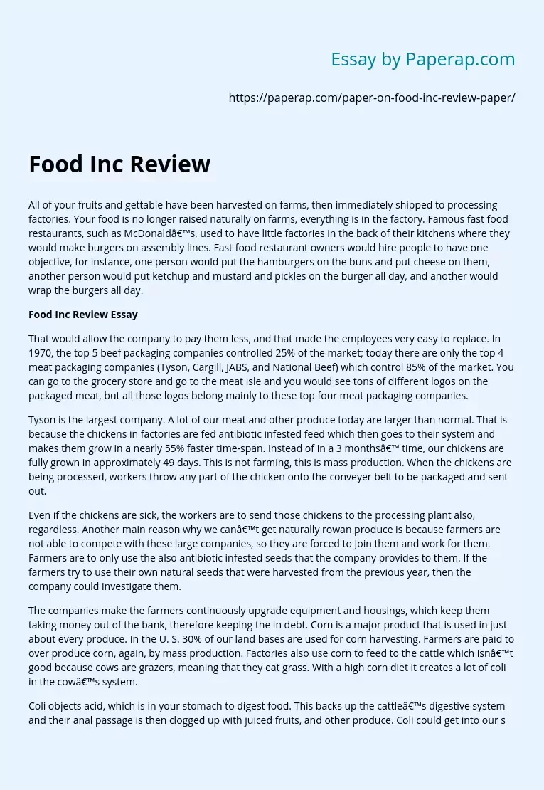 Food Inc Review Free Essay Example