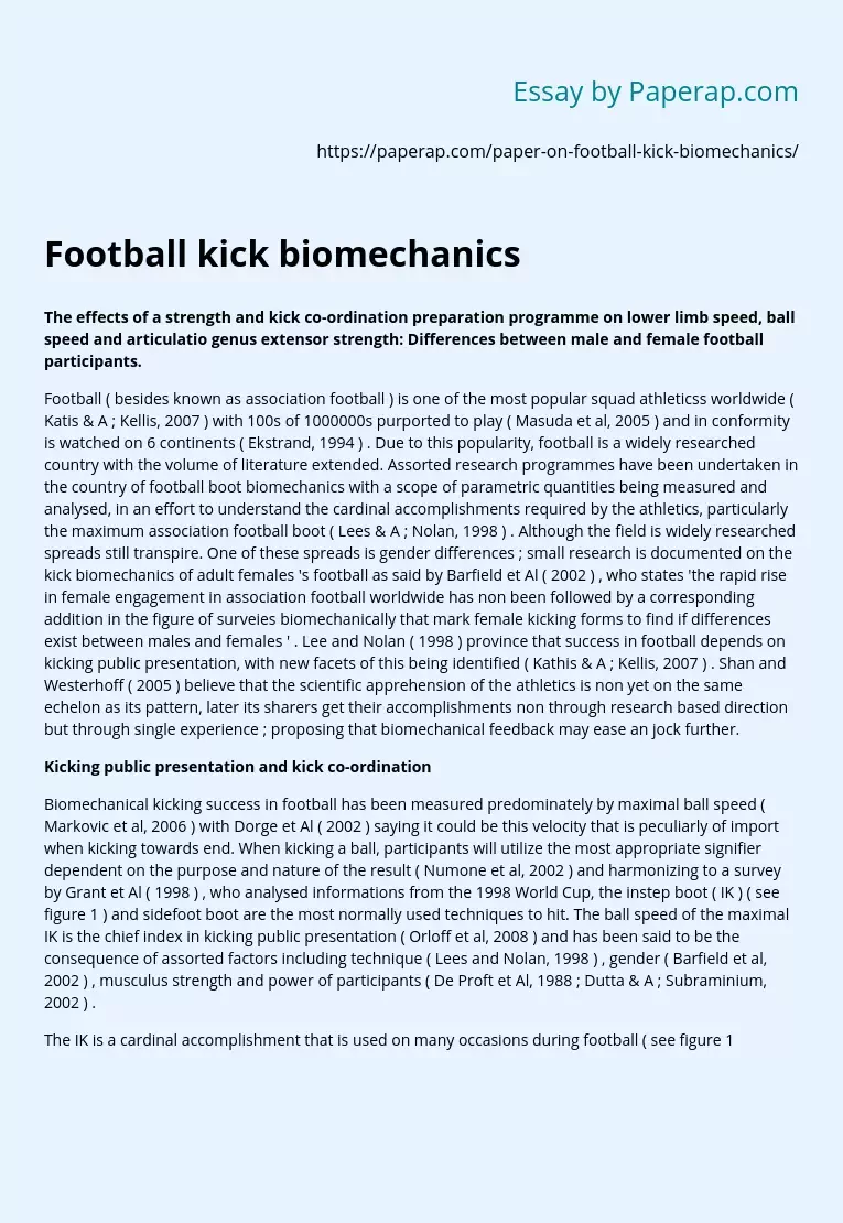 The Football Kick Biomechanics