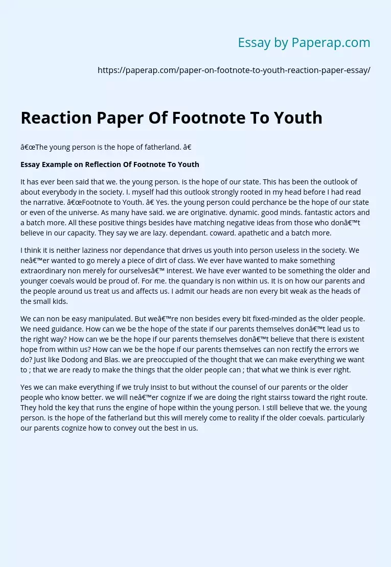 Reaction Paper Of Footnote To Youth