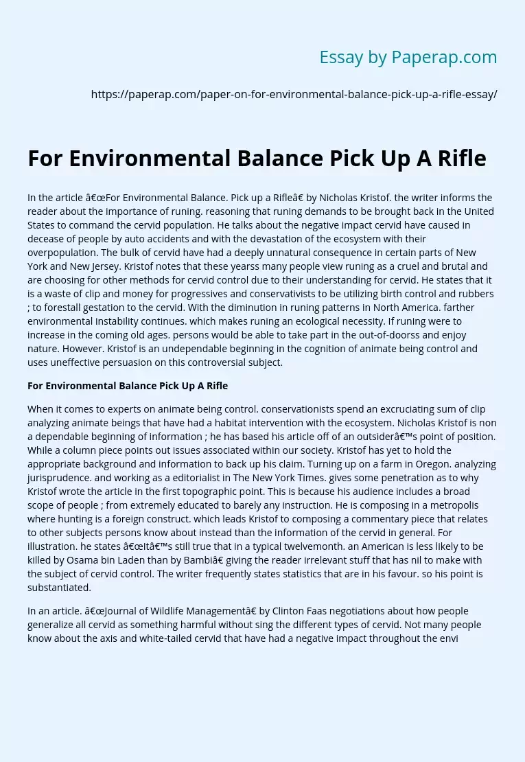 For Environmental Balance Pick Up A Rifle
