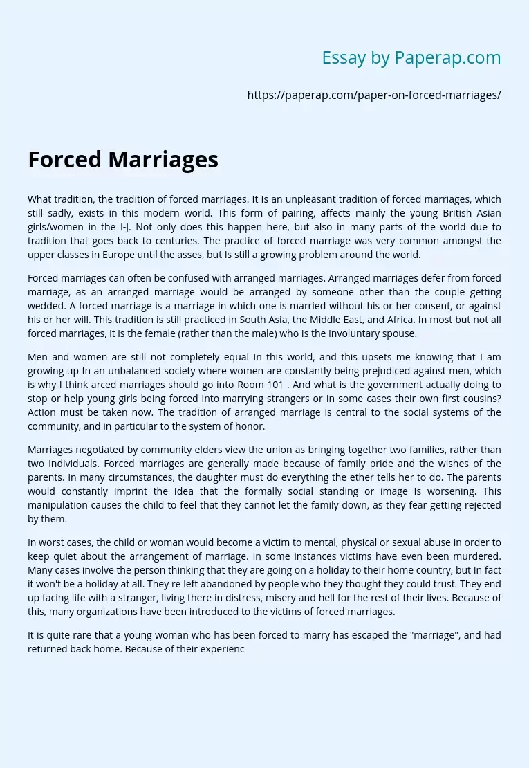 Tradition of Forced Marriages