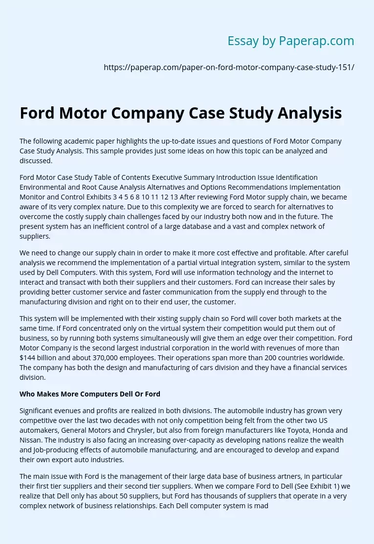 Ford Motor Company Case Study Analysis
