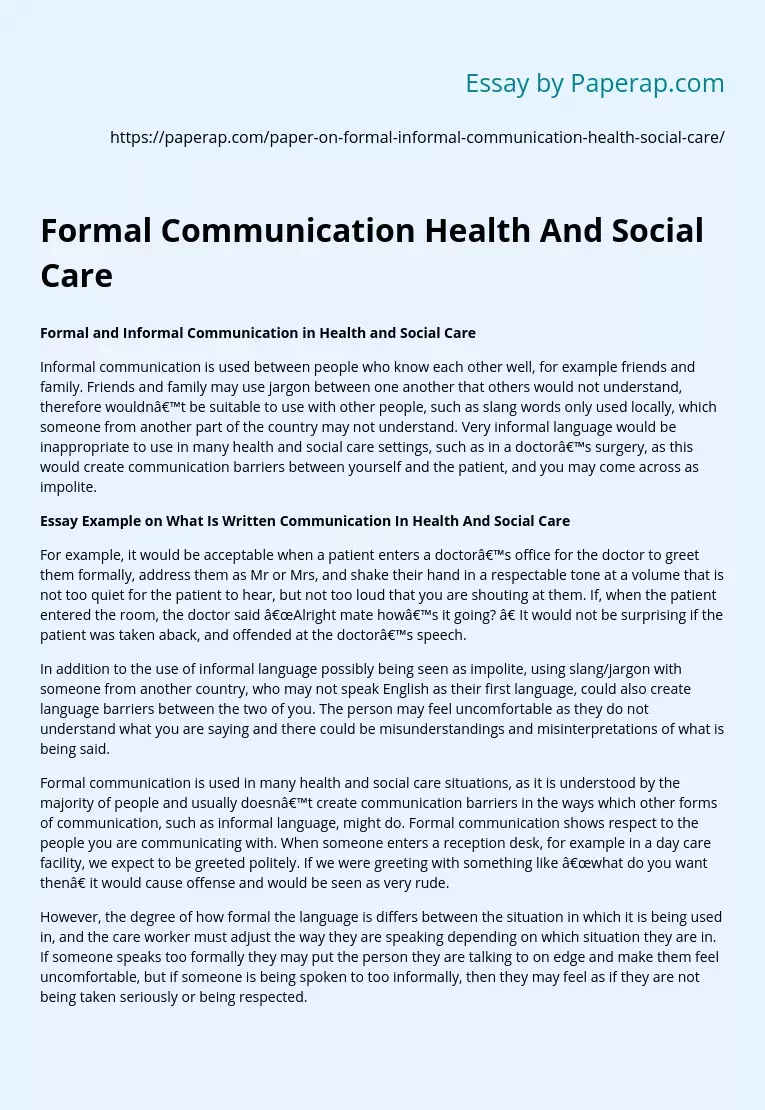 Formal Communication Health And Social Care