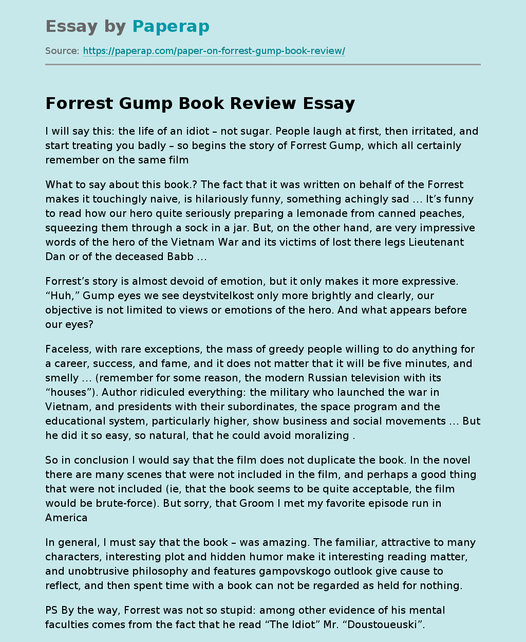 Forrest Gump Book Review