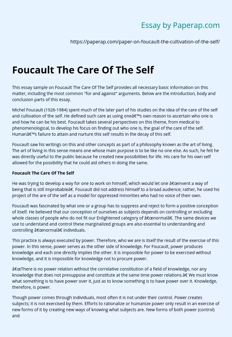 Foucault The Care Of The Self
