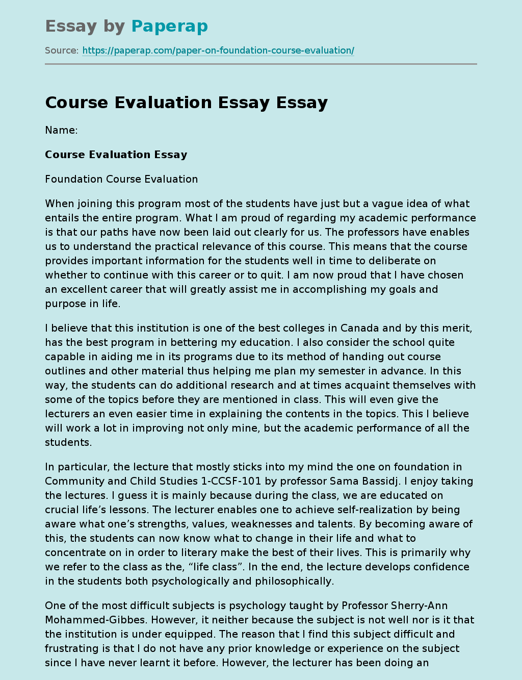 Course Evaluation Essay
