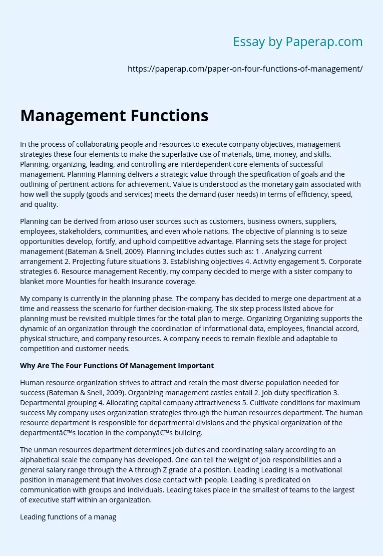 Four Functions of Management Important