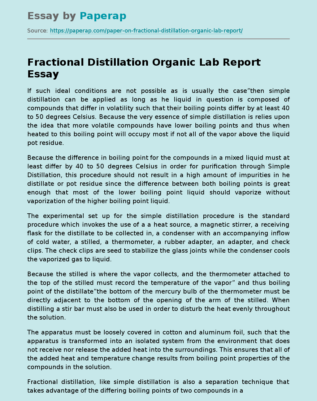 Fractional Distillation Organic Lab Report