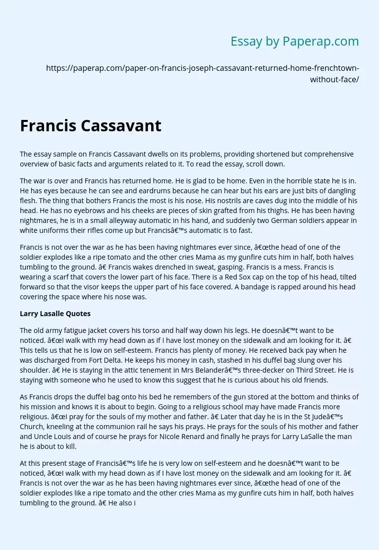 Francis Cassavant Essay