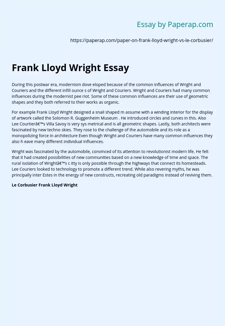 Frank Lloyd Wright Essay