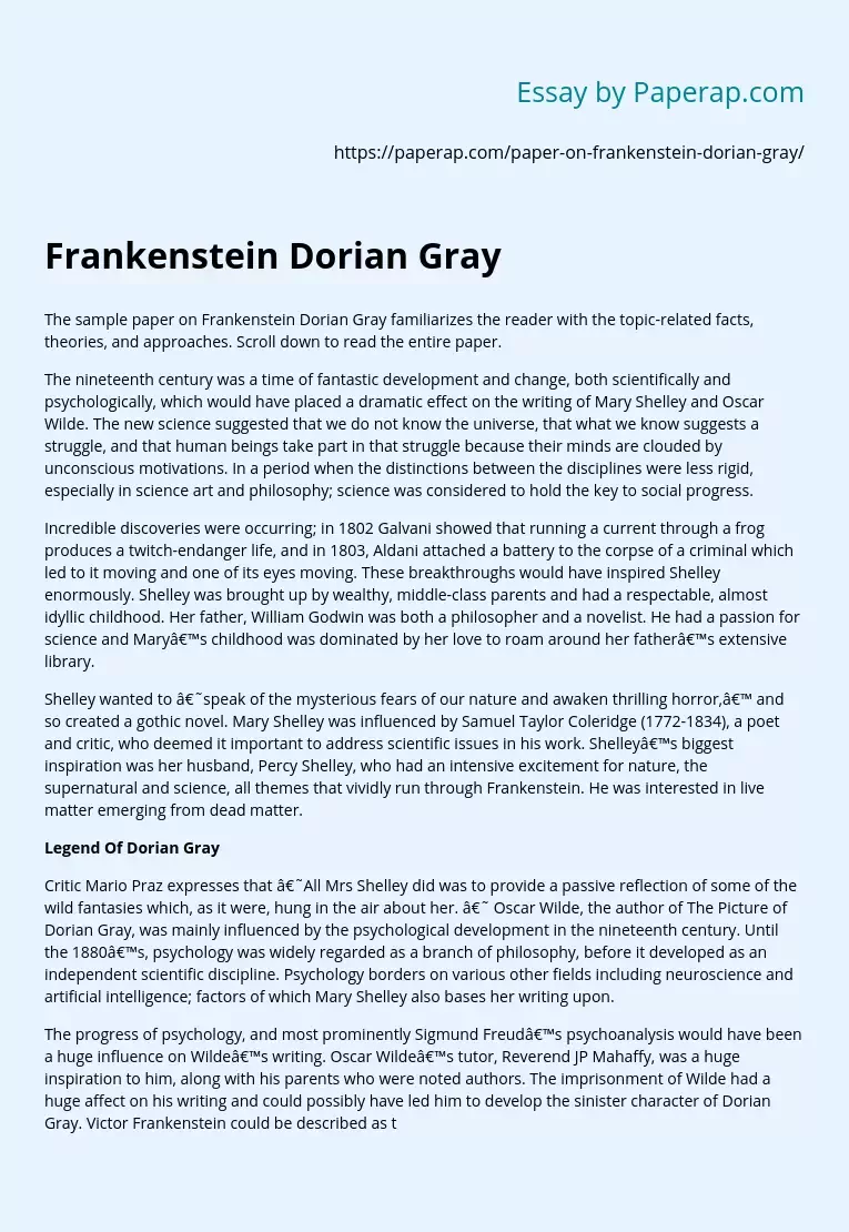 Frankenstein and Dorian Gray