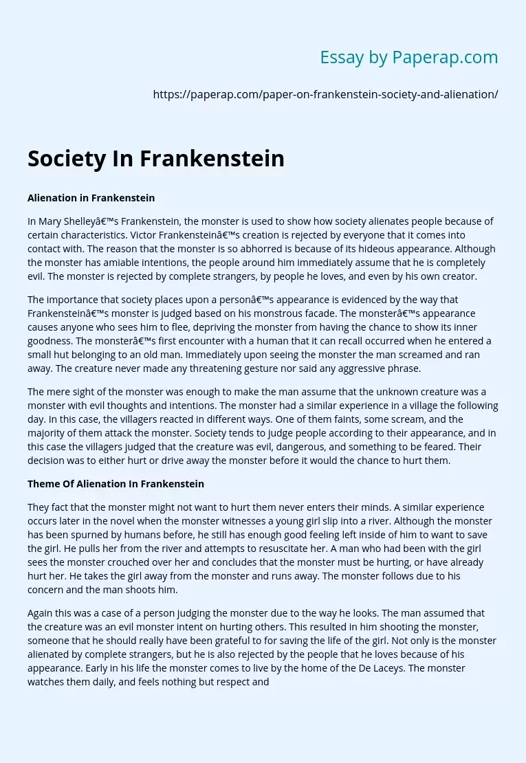 Theme Of Alienation In Frankenstein Society