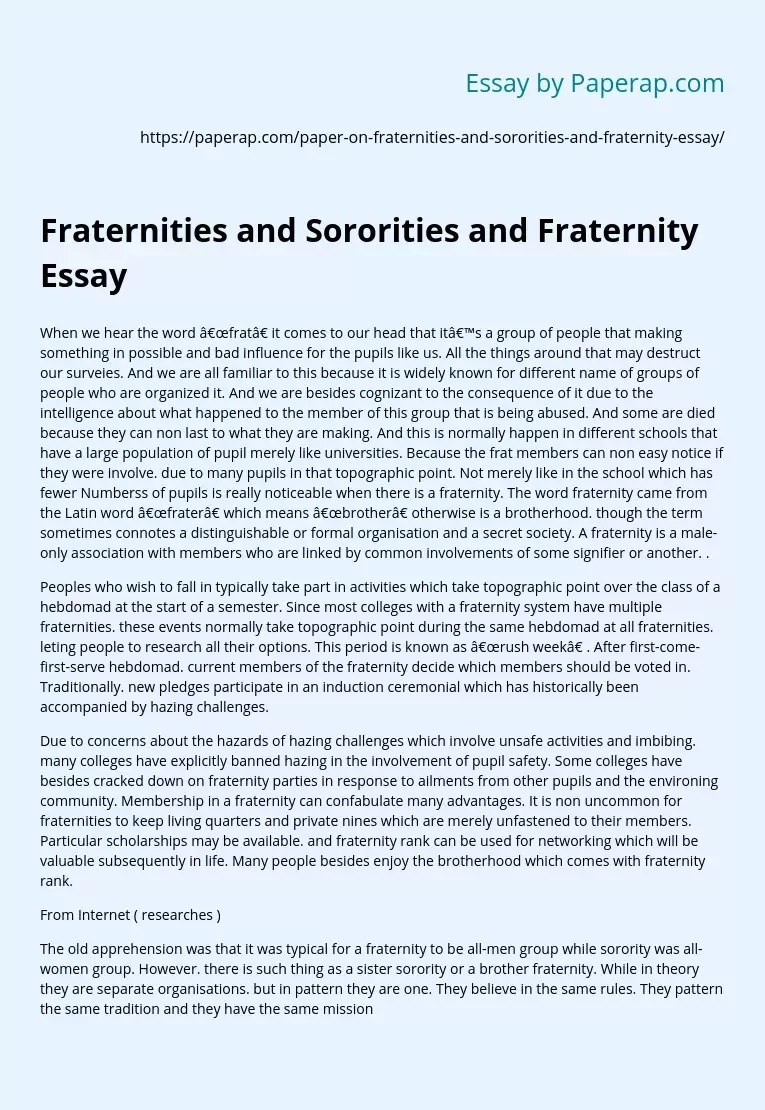 Fraternities and Sororities and Fraternity Essay
