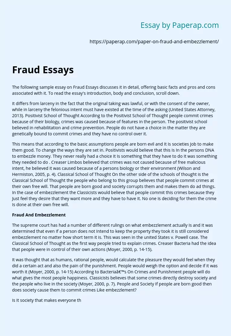 Fraud And Embezzlement Essay