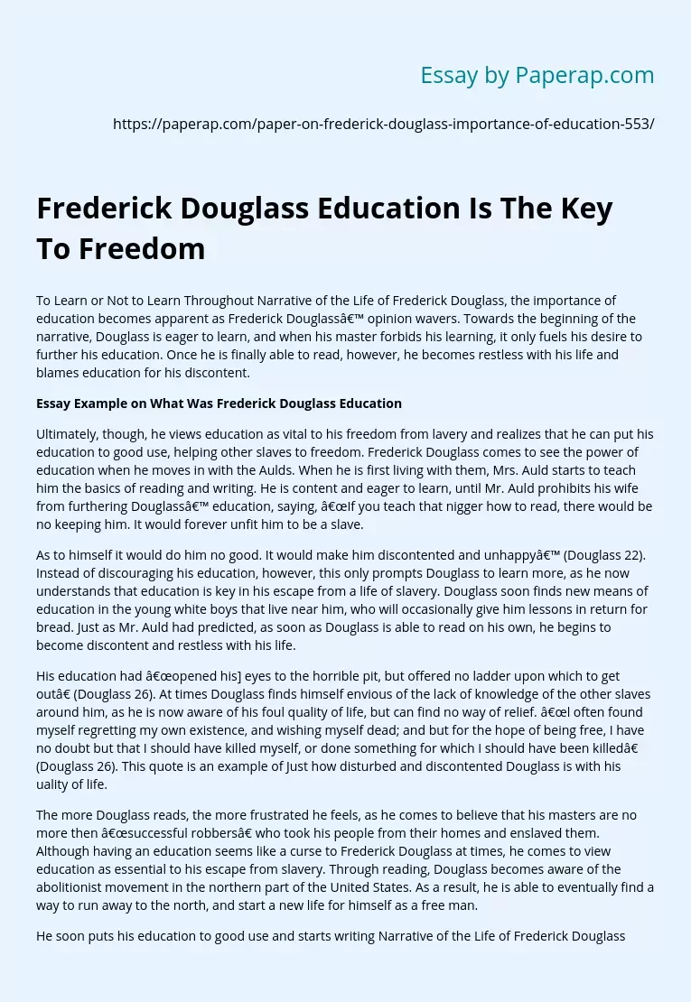 Frederick Douglass Education Is The Key To Freedom