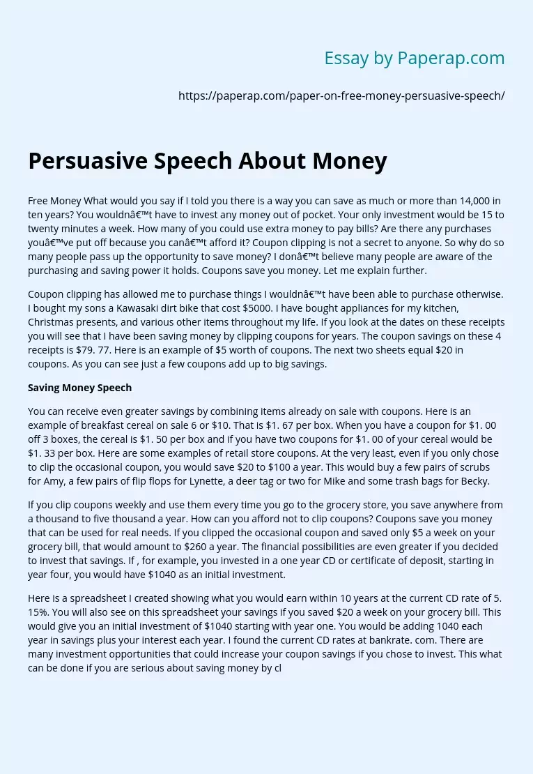 Persuasive Speech About Money