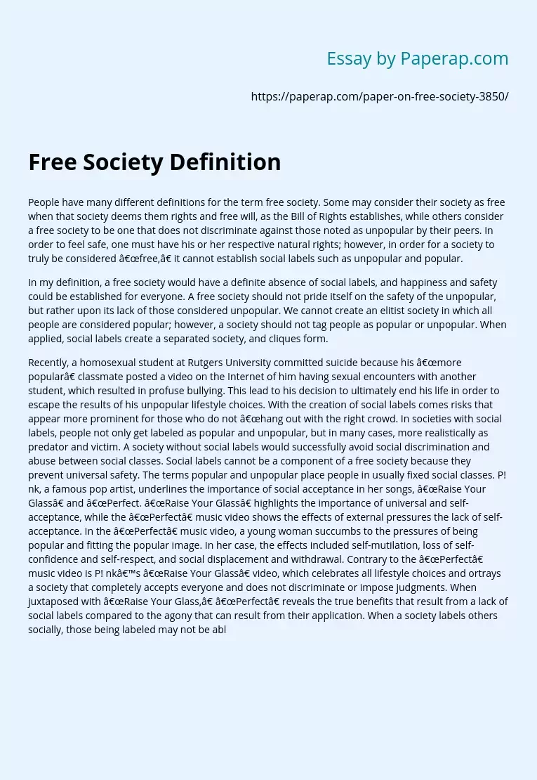 Free Society Definition