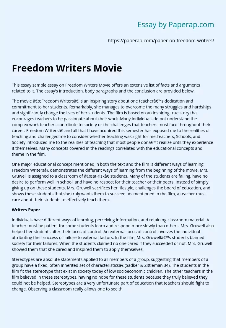 freedom writers diary essay