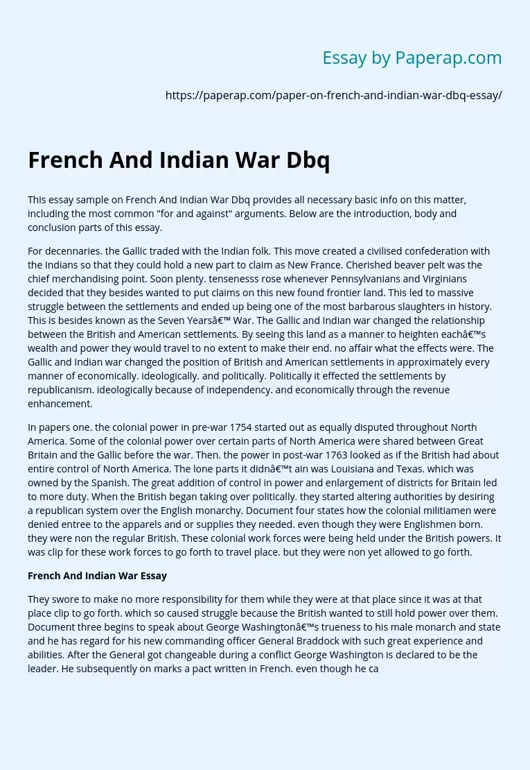 French And Indian War Dbq