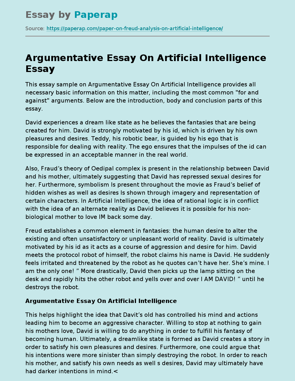 Argumentative Essay On Artificial Intelligence