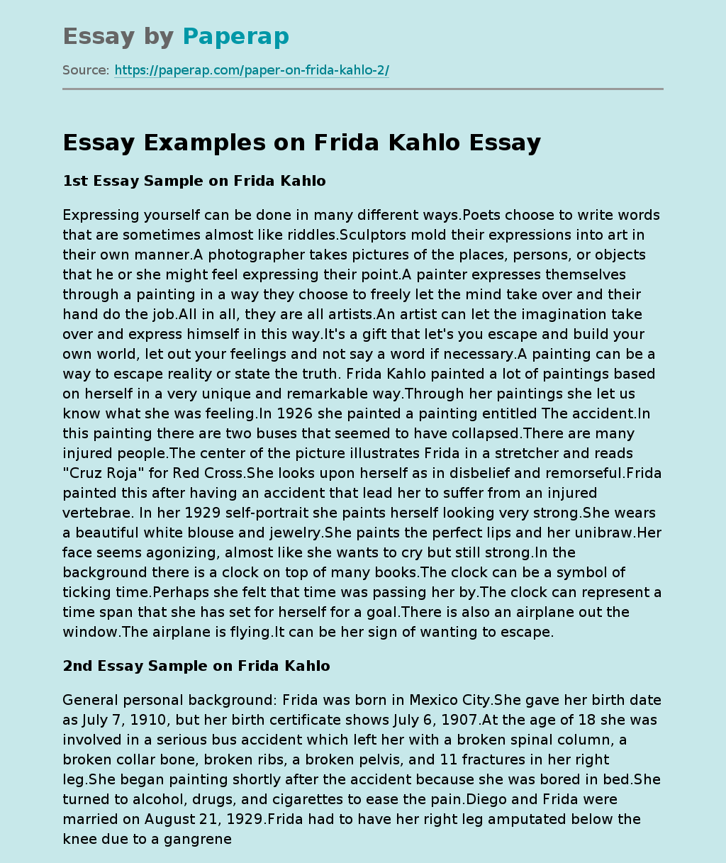 Essay Examples on Frida Kahlo