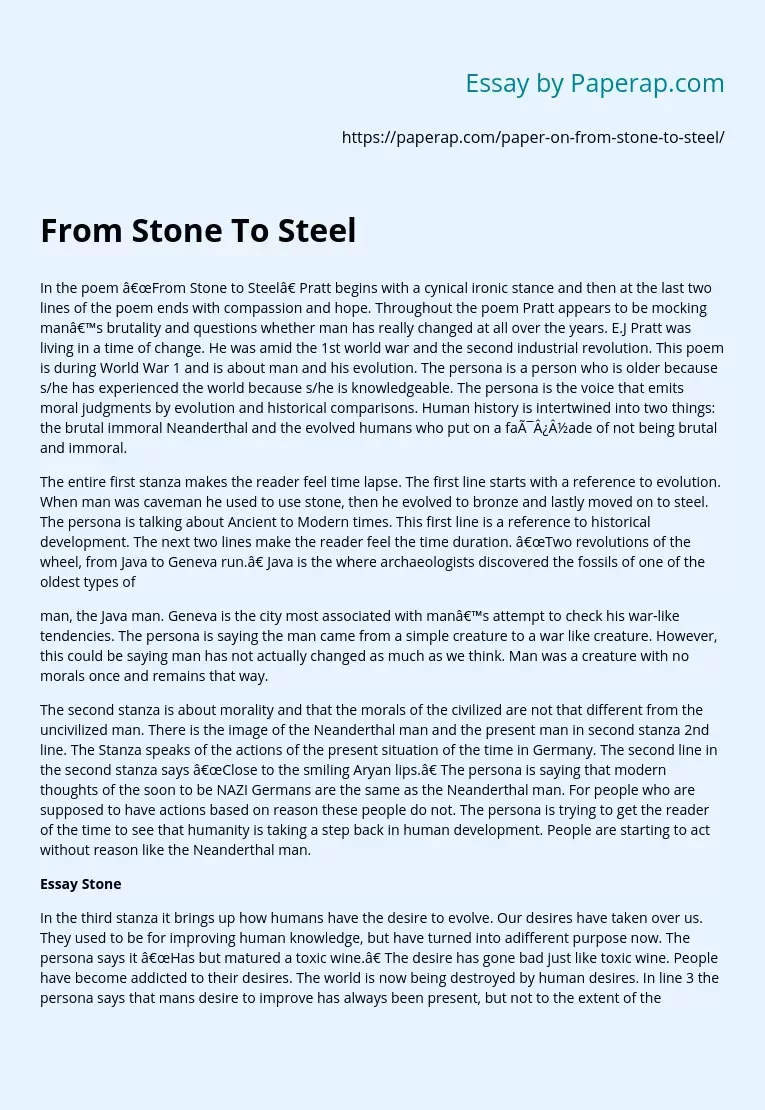 From Stone To Steel E.J Pratt's Poem Analysis