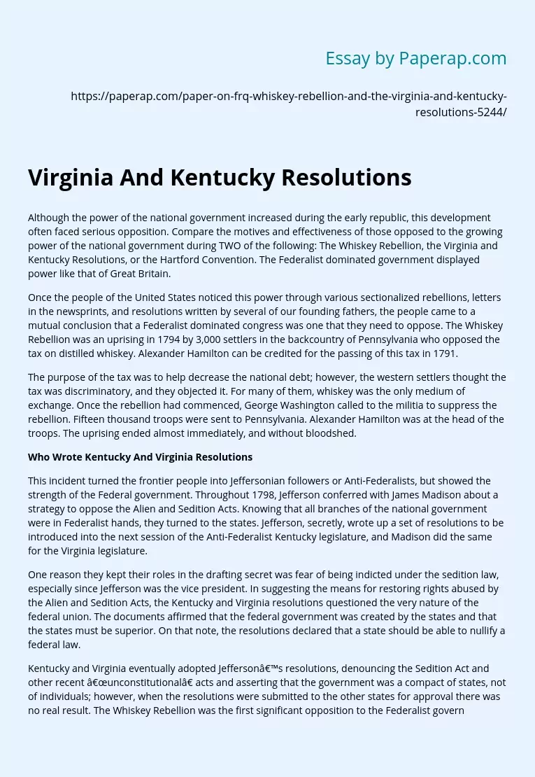 Virginia And Kentucky Resolutions