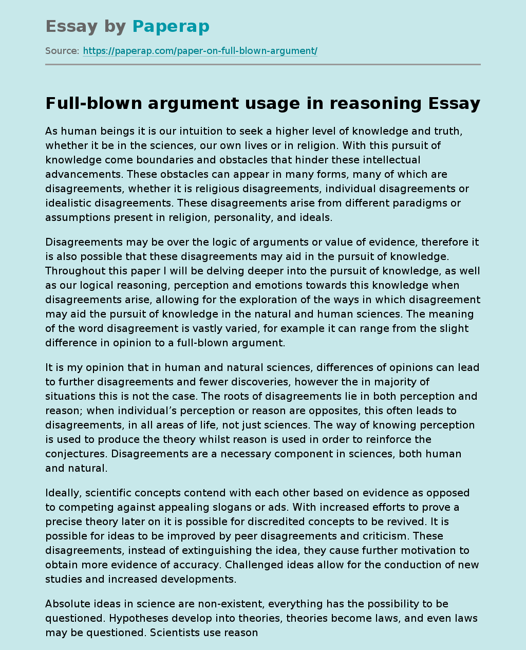 Full-blown argument usage in reasoning