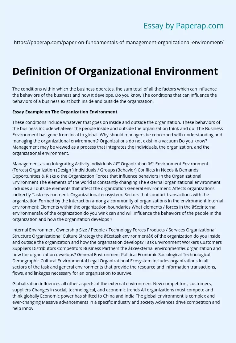 Definition Of Organizational Environment