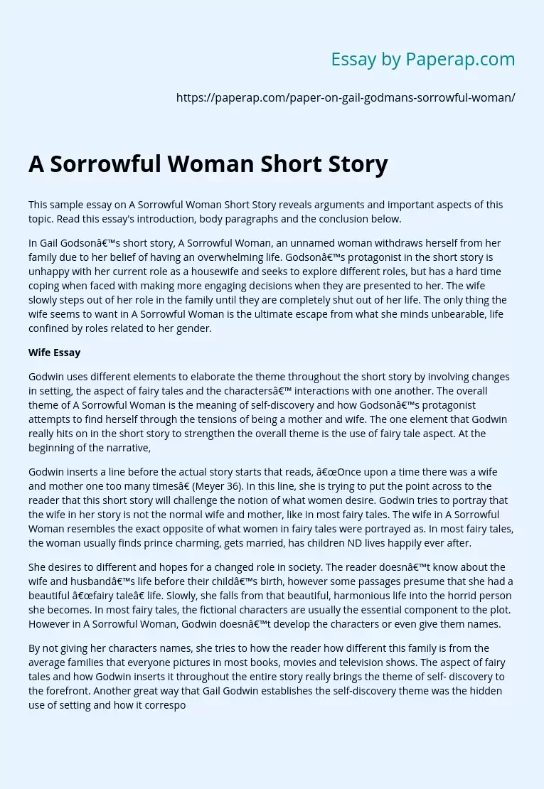 A Sorrowful Woman Short Story