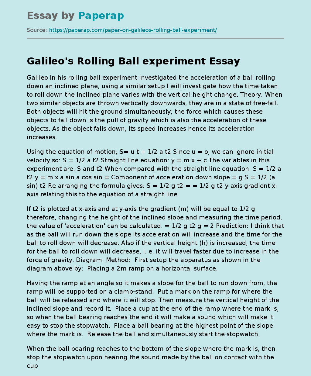 Galileo's Rolling Ball experiment