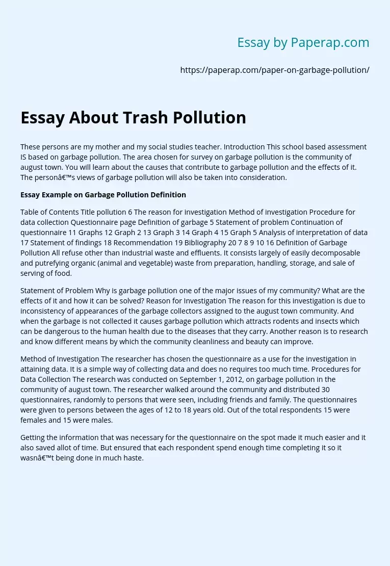 Essay About Trash Pollution