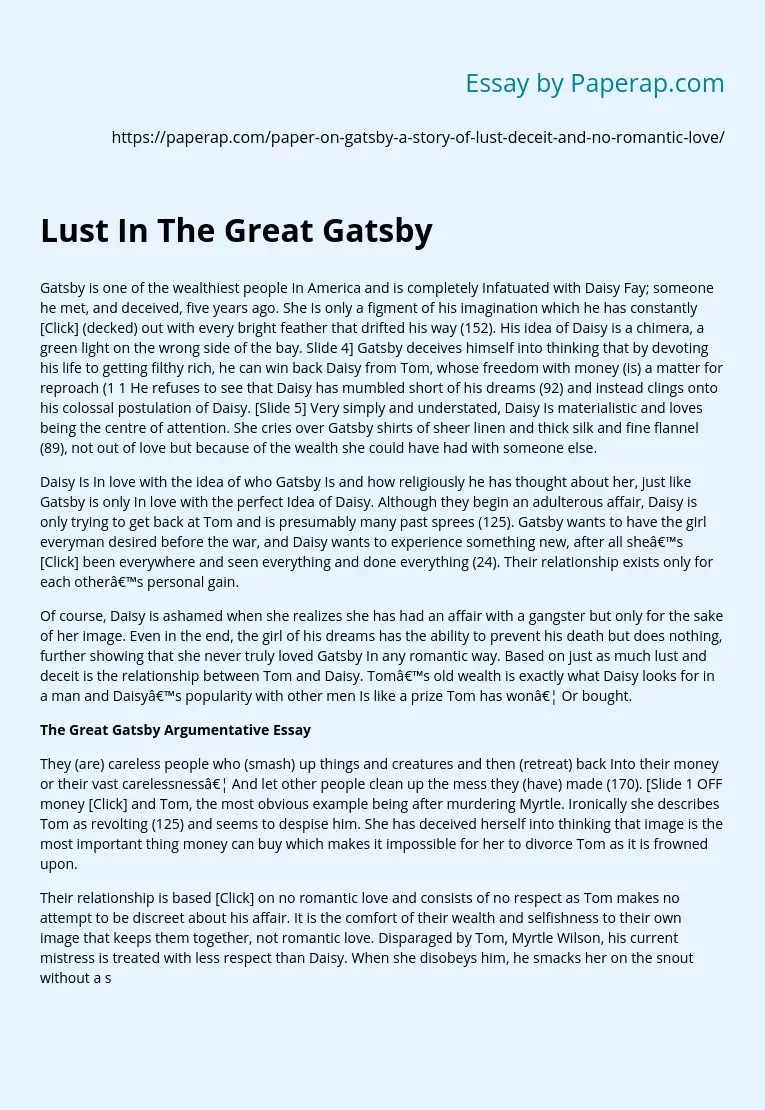 Lust In The Great Gatsby