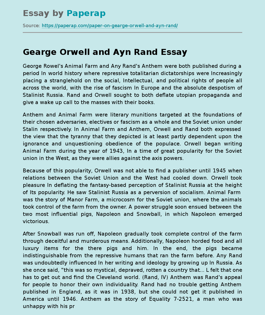 Gearge Orwell and Ayn Rand