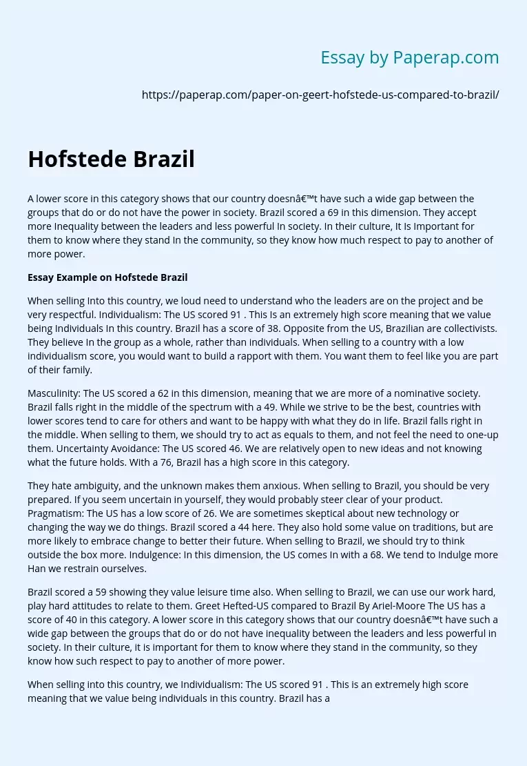 Essay Example on Hofstede Brazil
