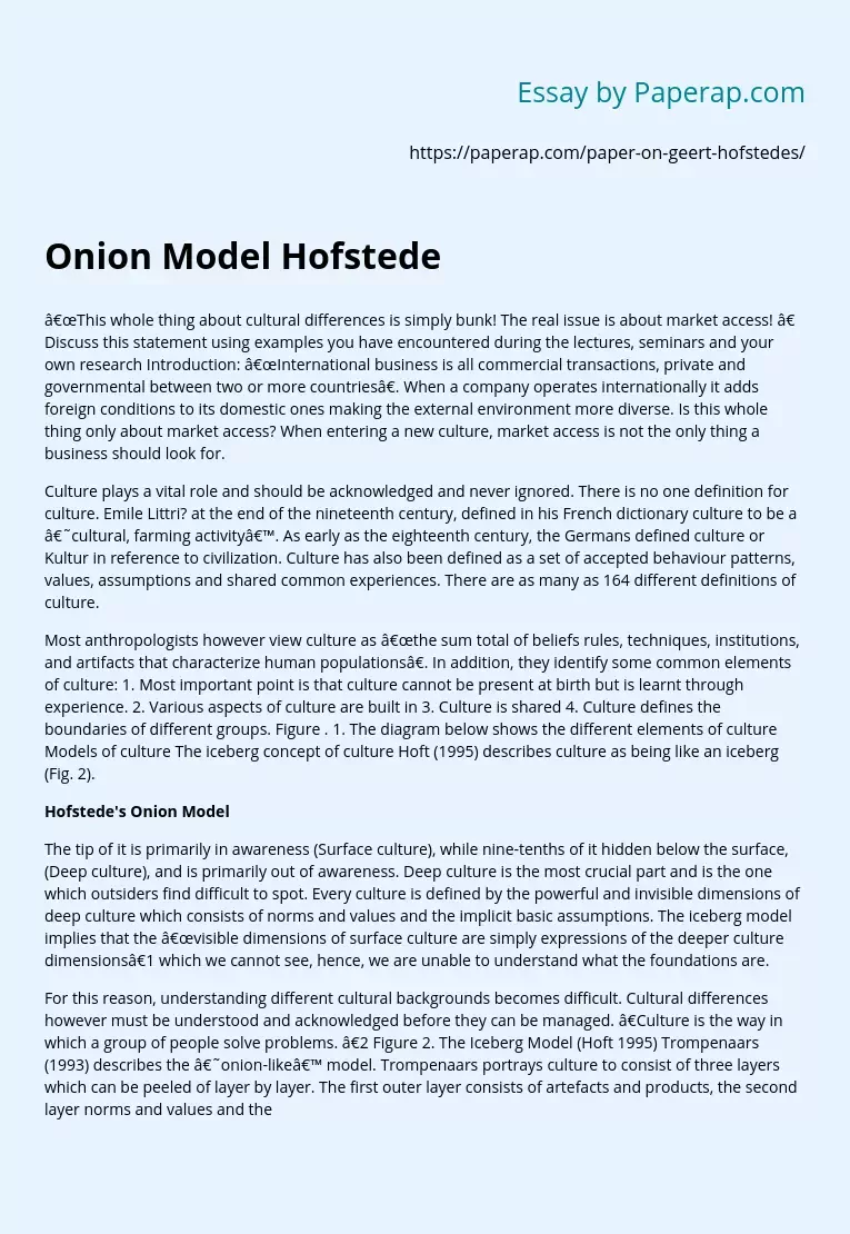 Peculiarities and Usage of Onion Model Hofstede