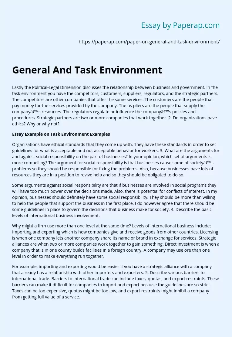 General And Task Environment