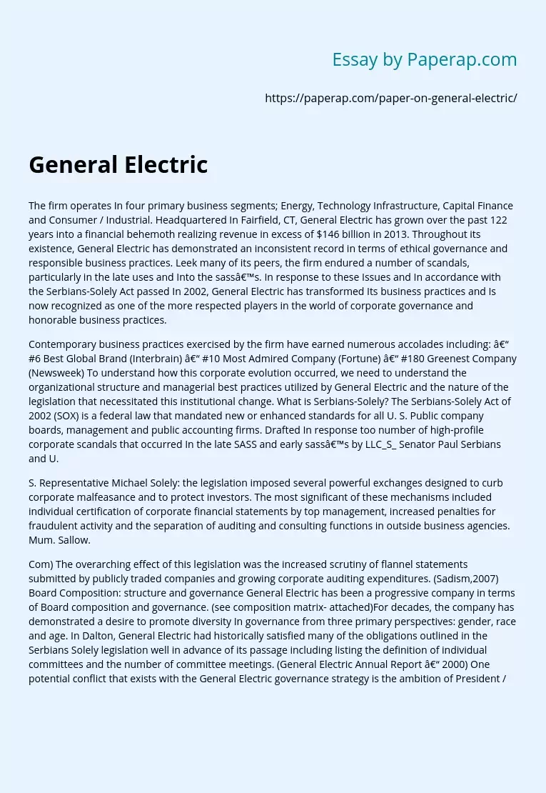 General Electric: Modern Business Methods