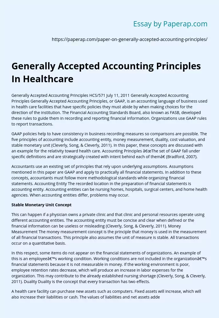 Generally Accepted Accounting Principles In Healthcare
