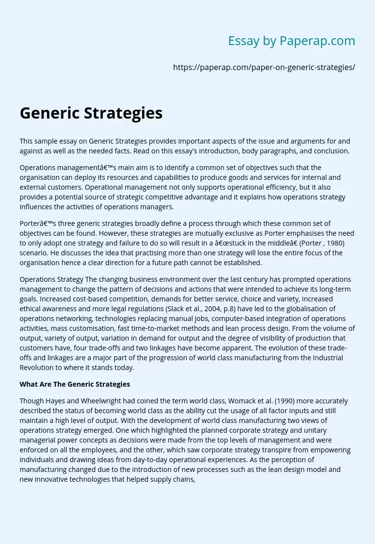 Sample Essay on Generic Strategies