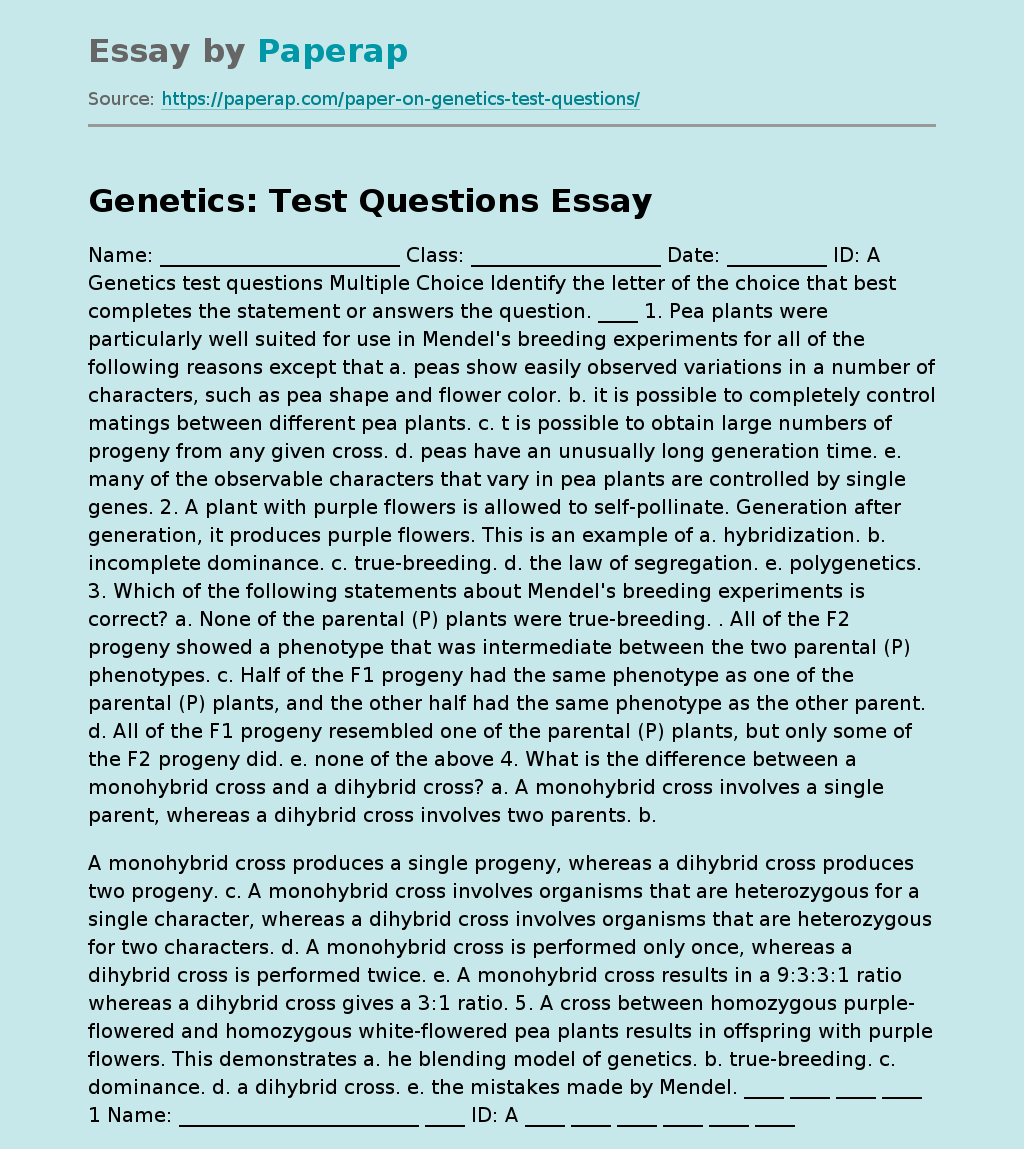Genetics: Test Questions