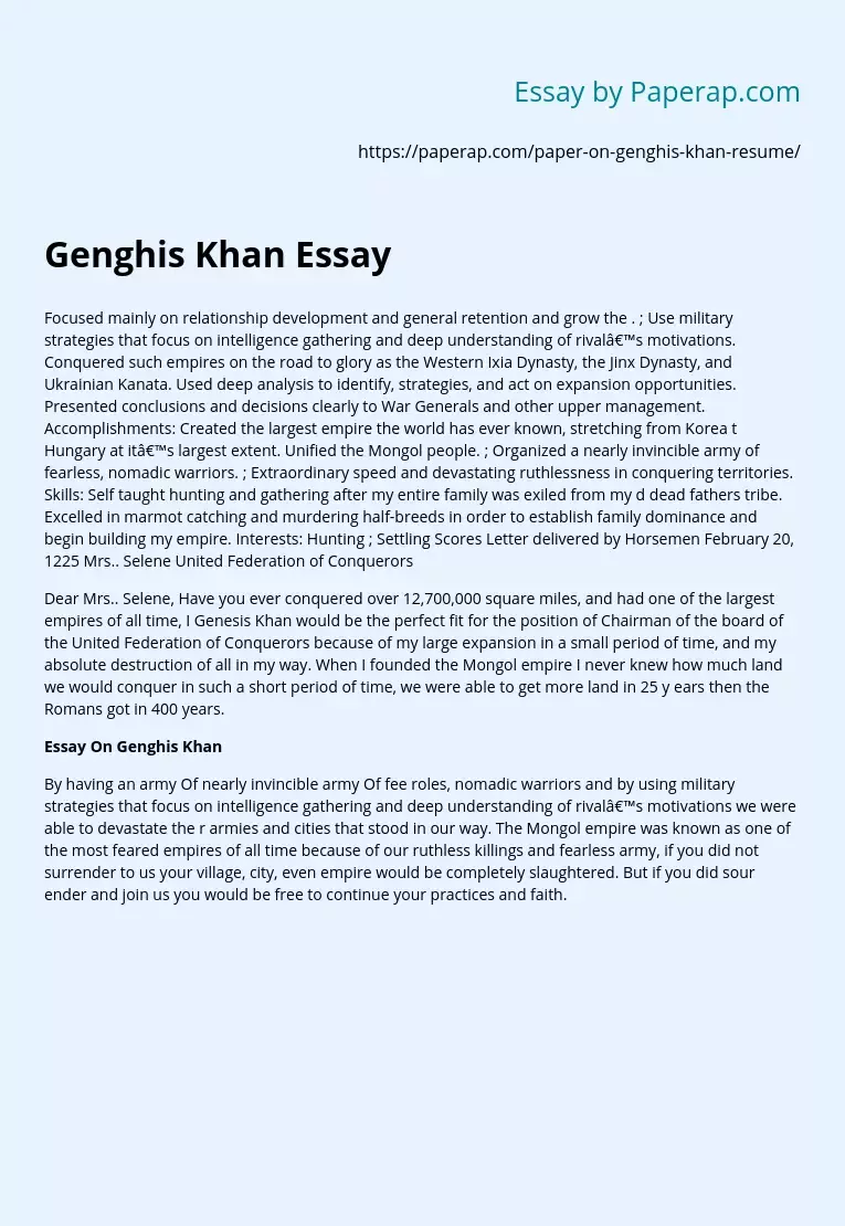 Essay On Genghis Khan