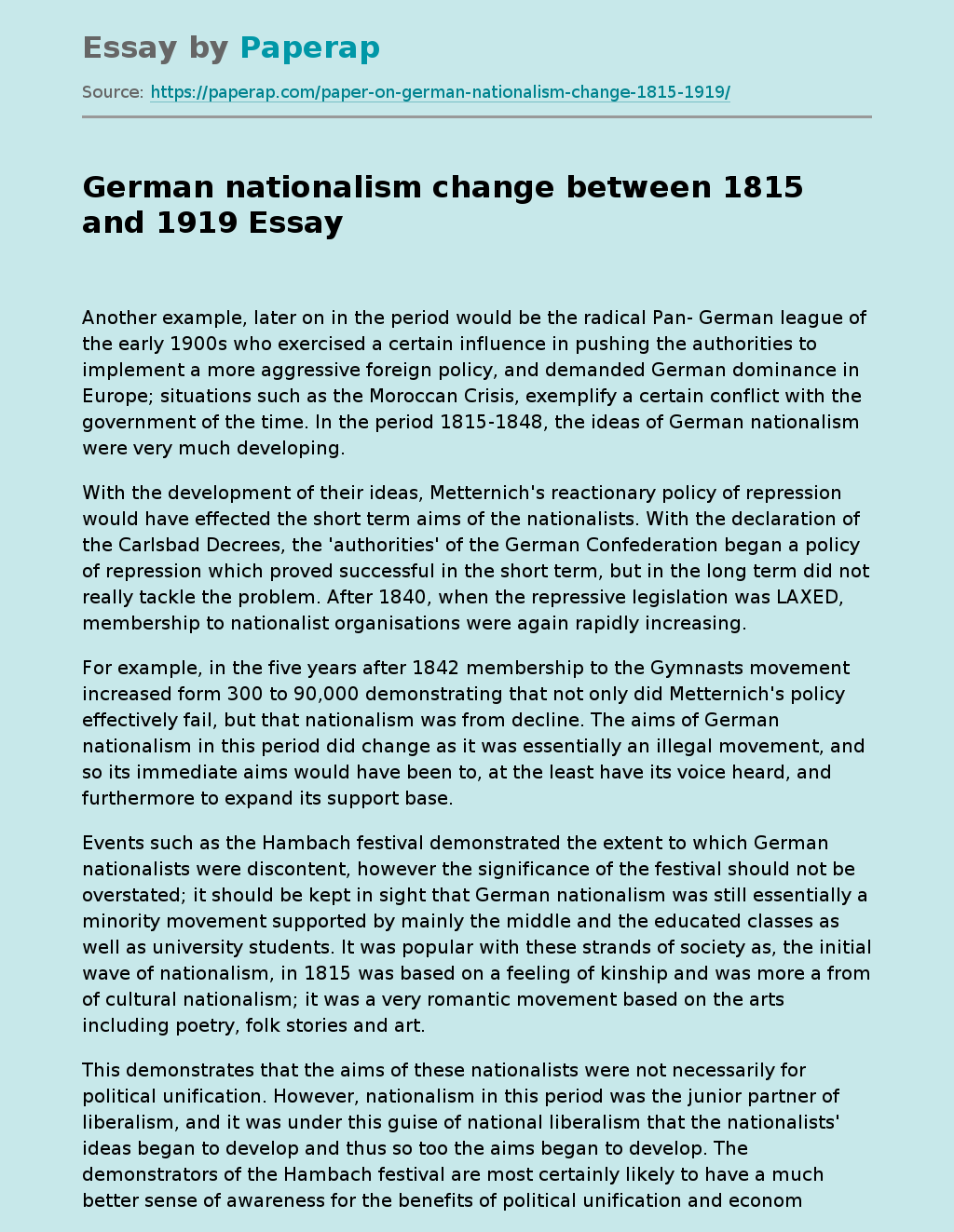 German nationalism change between 1815 and 1919