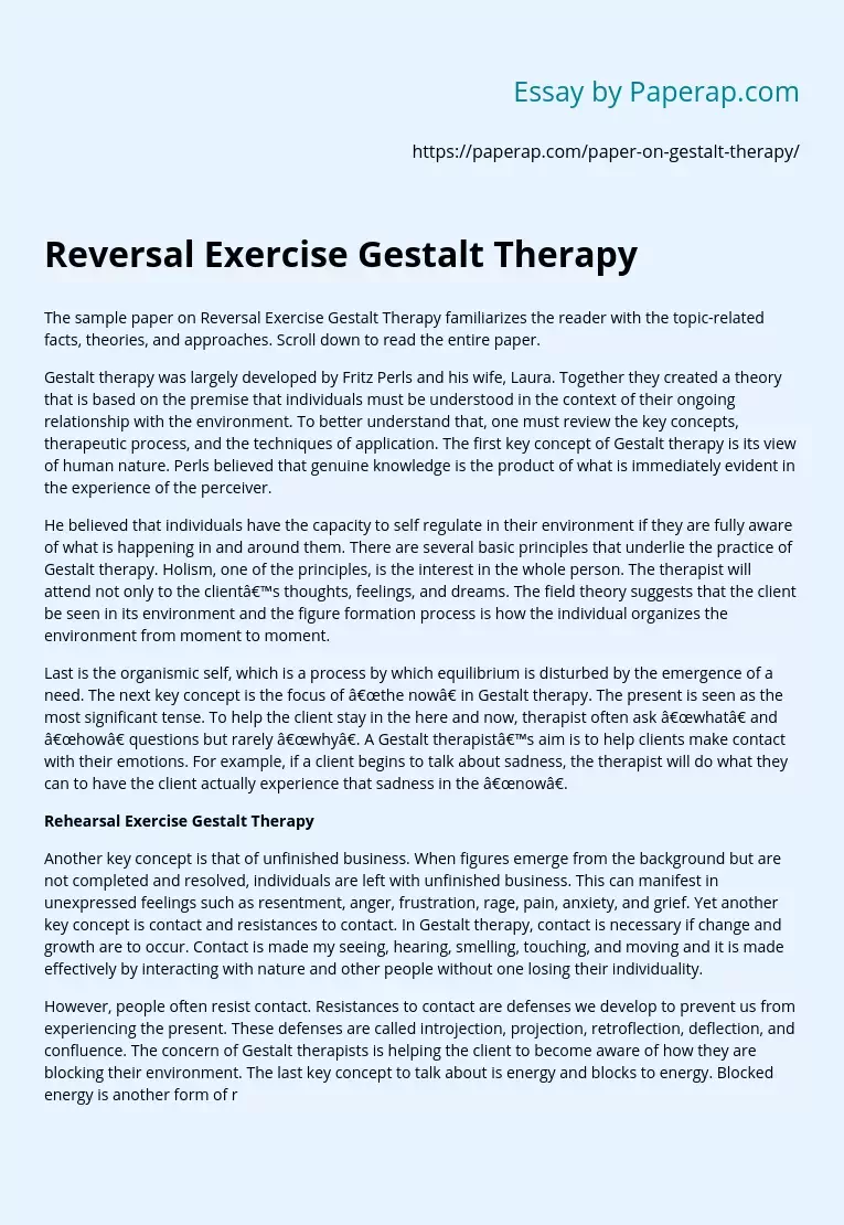 Reversal Exercise Gestalt Therapy
