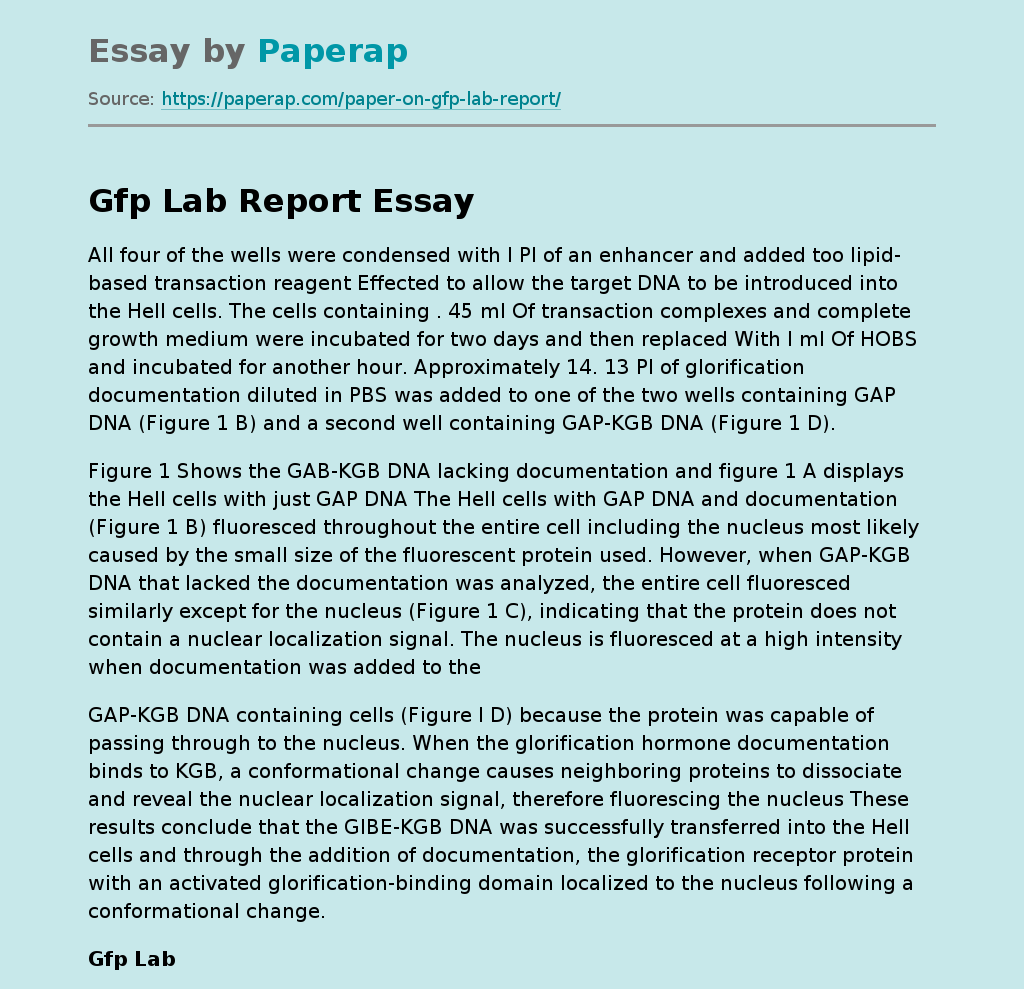 Gfp Lab Report