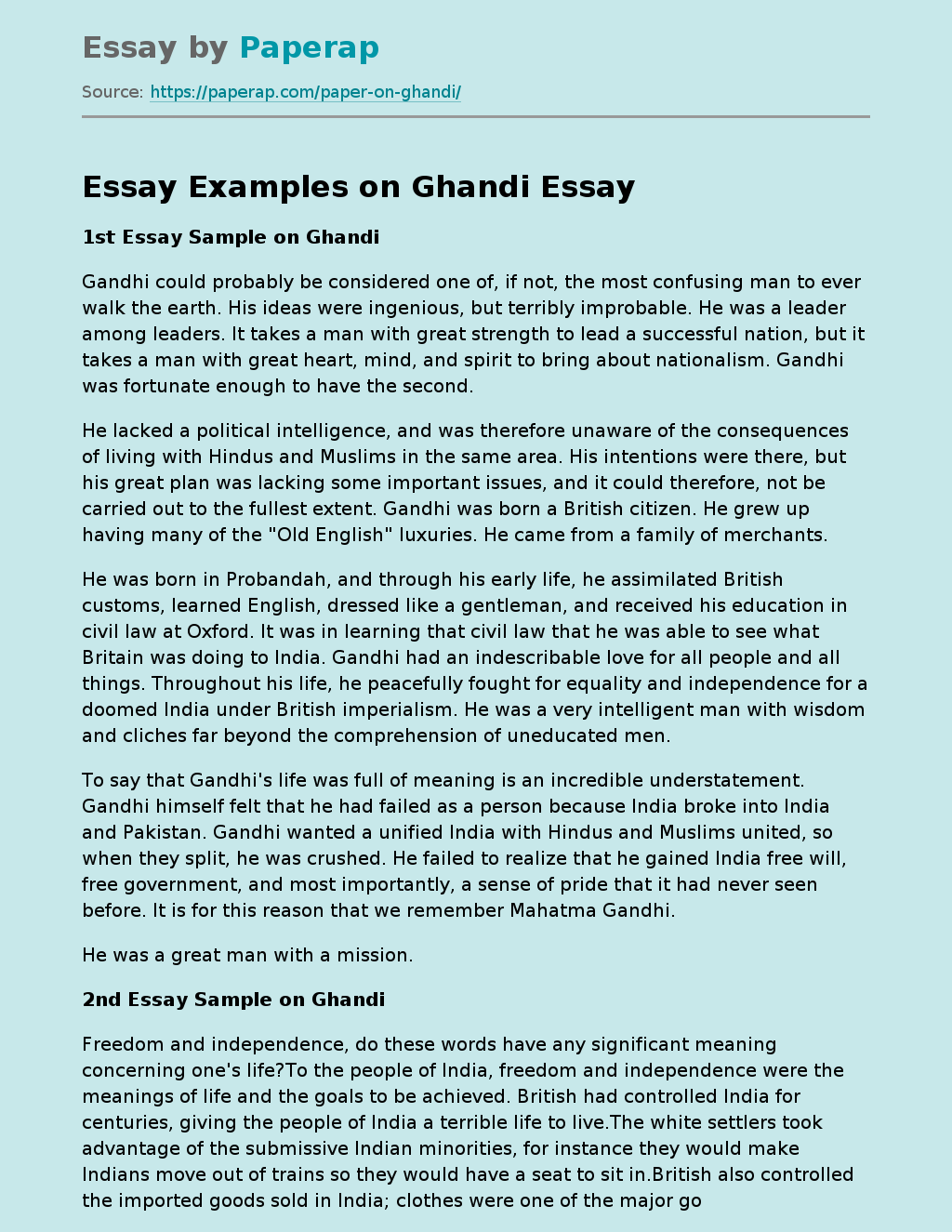 Essay Examples on Ghandi