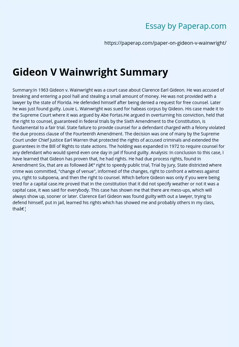 Gideon V Wainwright Summary