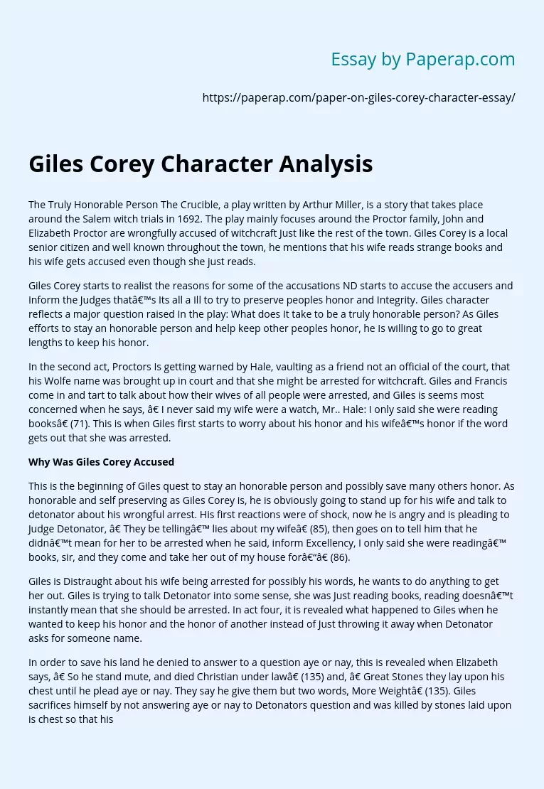 Giles Corey Character Analysis