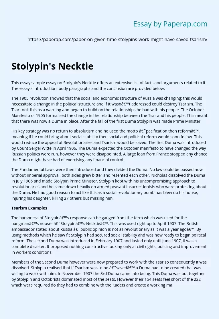 Stolypin's Necktie