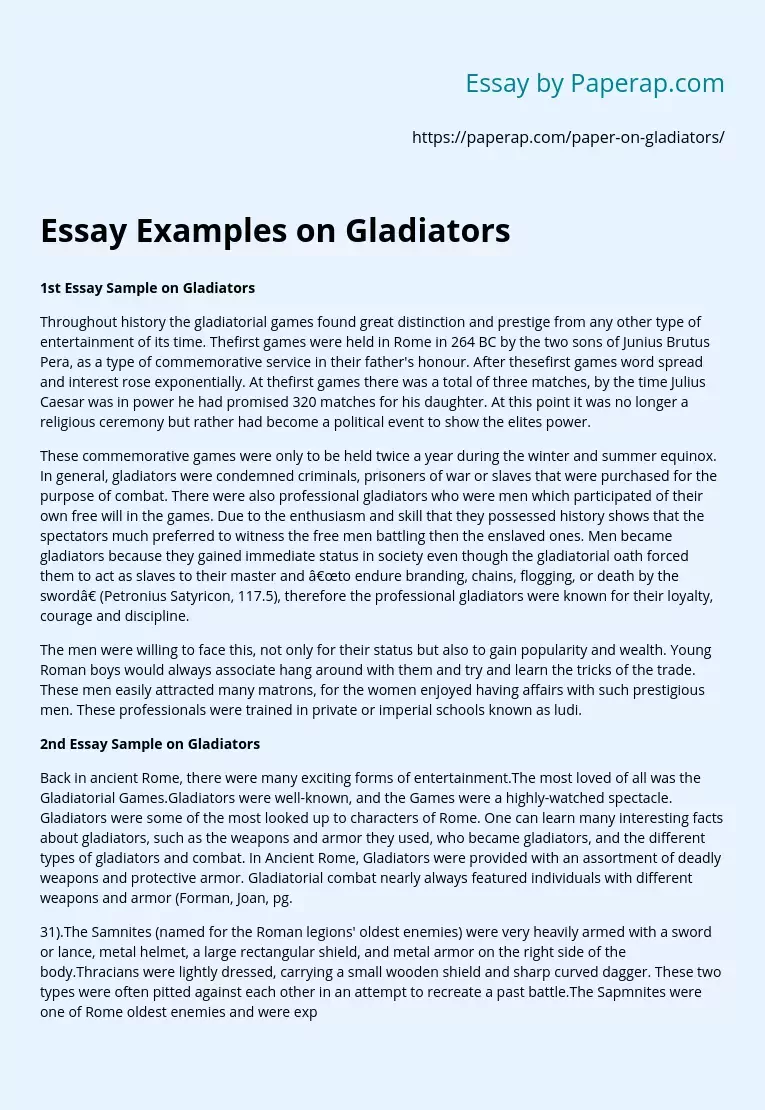 Essay Examples on Gladiators